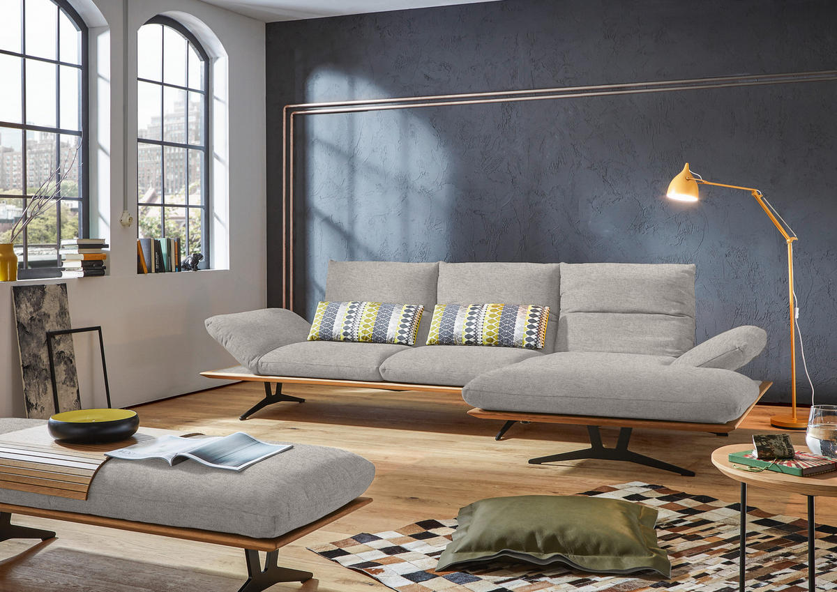ECKSOFA in Flachgewebe Hellgrau  314/159 cm  - Hellgrau/Schwarz, Design, Holz/Textil (314/159cm) - Dieter Knoll