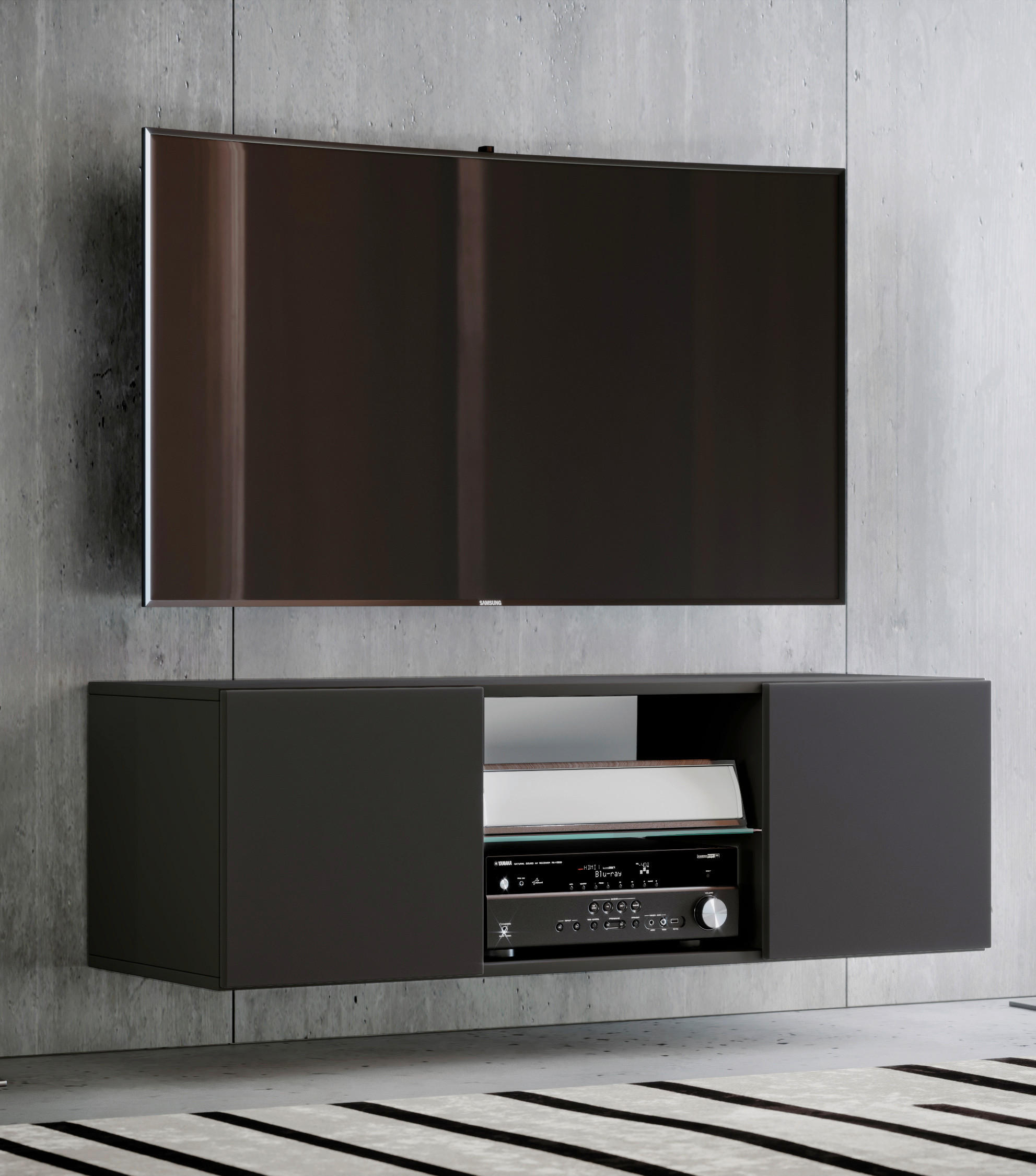 TV-BÄNK i 115/40/36 cm - aluminiumfärg/svart, Modern, metall/trämaterial (115/40/36cm) - MID.YOU