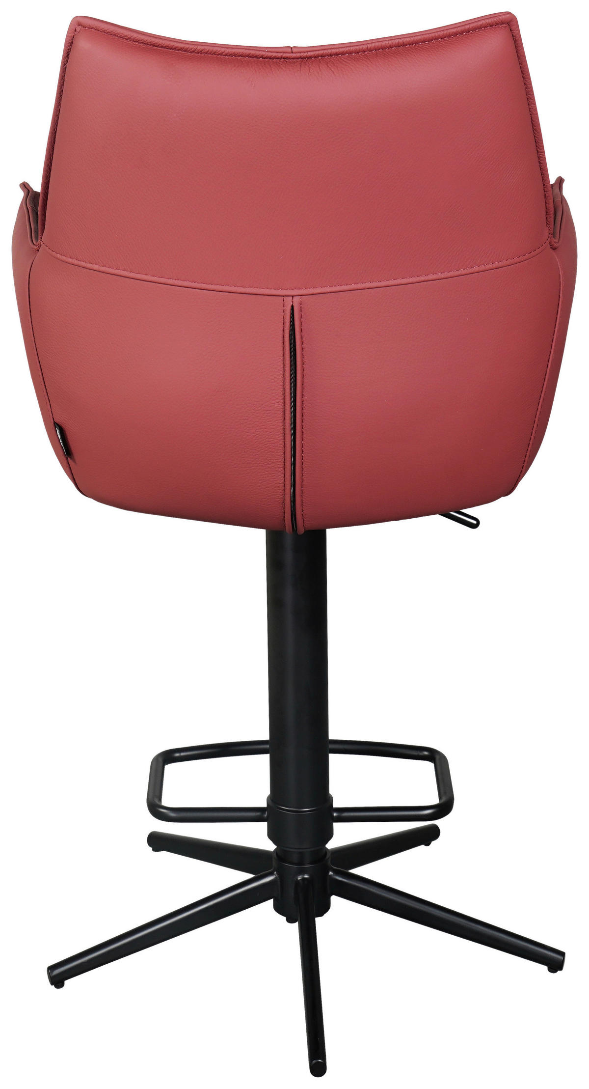 BARHOCKER Echtleder Schwarz, Weinrot Sitzfläche 360° drehbar  - Weinrot/Schwarz, Design, Leder/Metall (54/96-121/56cm) - Novel