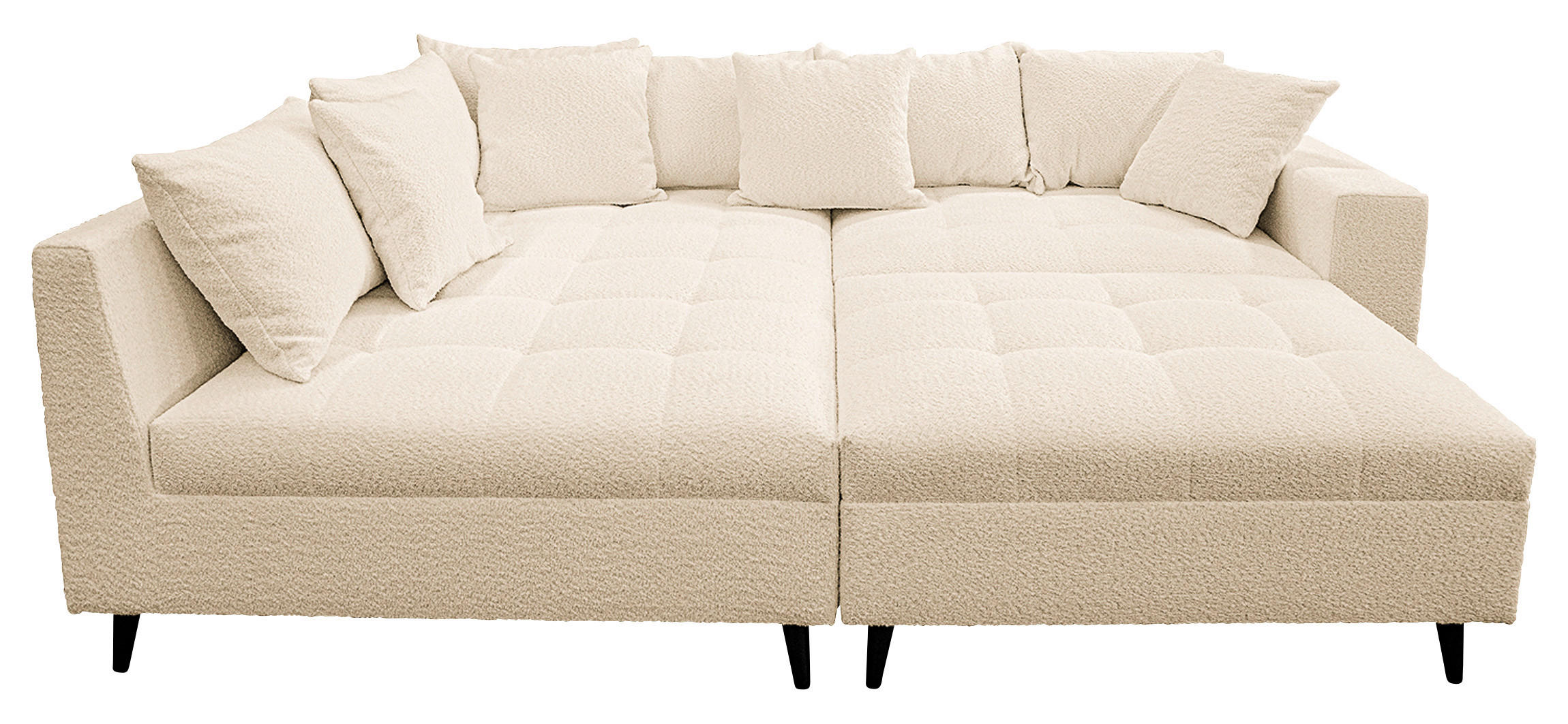 Ecksofa inkl. Hocker in Bouclé Beige  - Beige/Schwarz, Design, Holz/Textil (174/247cm) - MID.YOU