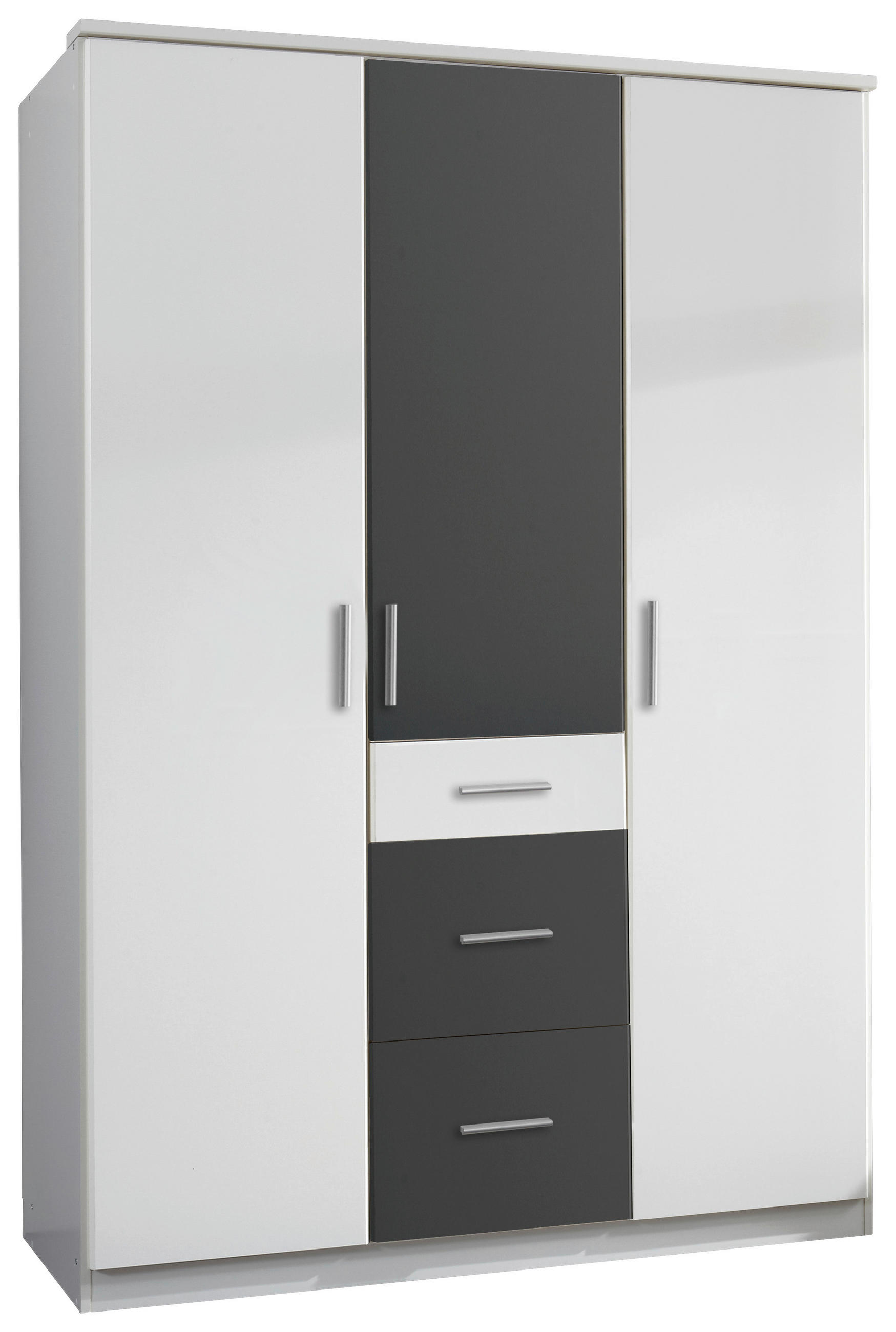 KLEIDERSCHRANK 3-türig Graphitfarben, Weiß  - Alufarben/Graphitfarben, KONVENTIONELL, Holzwerkstoff/Kunststoff (135/199/58cm) - Boxxx