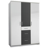 KLEIDERSCHRANK 3-türig Graphitfarben, Weiß  - Alufarben/Graphitfarben, KONVENTIONELL, Holzwerkstoff/Kunststoff (135/199/58cm) - Boxxx