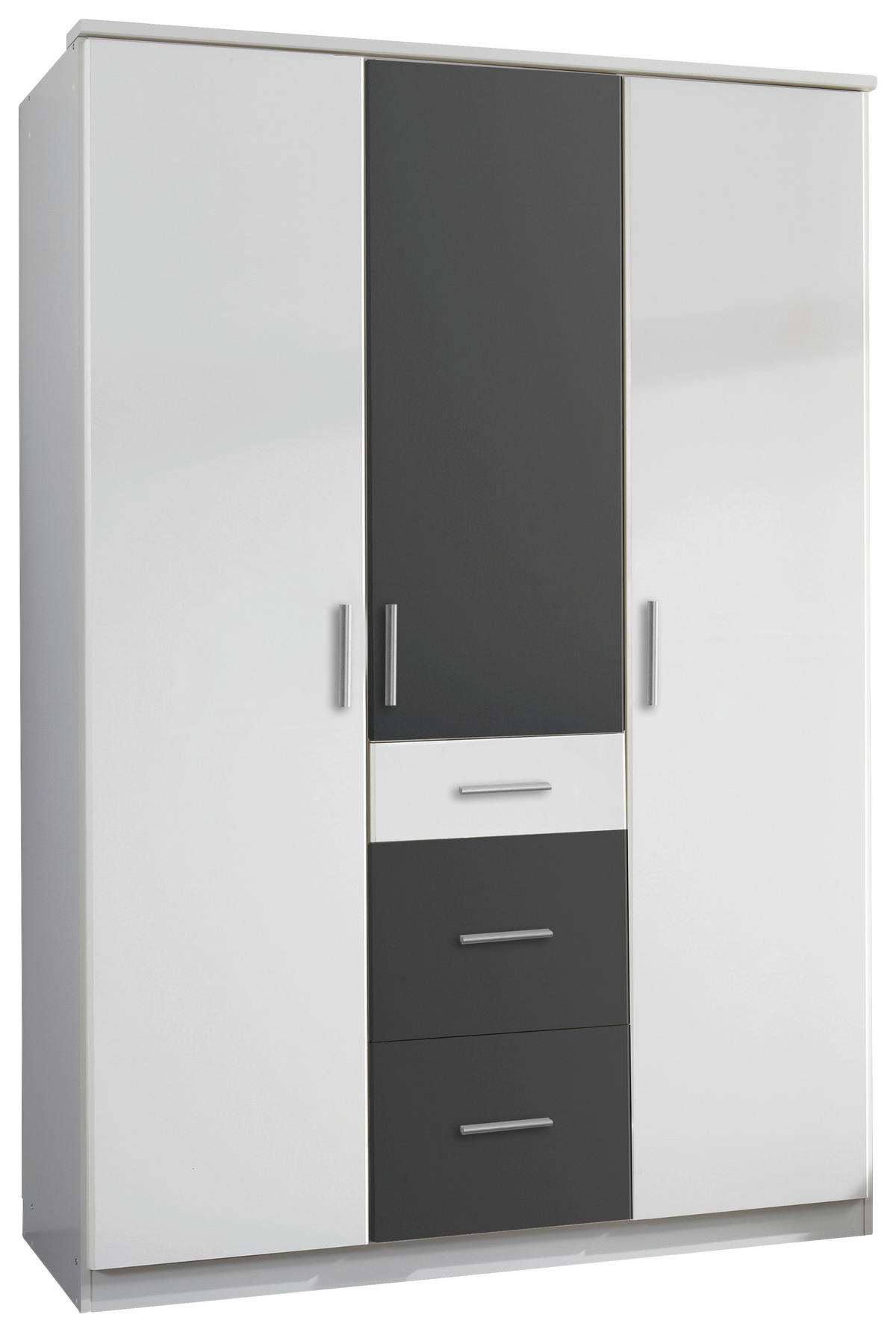 KLEIDERSCHRANK 3-türig Graphitfarben, Weiß  - Alufarben/Graphitfarben, KONVENTIONELL, Holzwerkstoff/Kunststoff (135/199/58cm) - Boxxx