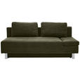 SCHLAFSOFA  mit Stoffauswahl, Schlafen auf Sitzhöhe, Armteil rechts Flachgewebe Dunkelgrün  - Chromfarben/Dunkelgrün, Design, Holz/Textil (205/77-93/99cm) - Novel