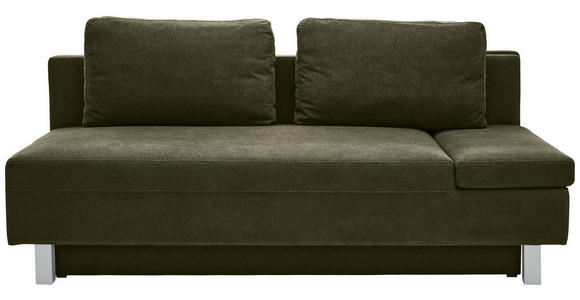 SCHLAFSOFA mit Stoffauswahl, Schlafen auf Sitzhöhe, Armteil rechts Flachgewebe Dunkelgrün - Chromfarben/Dunkelgrün, Design, Holz/Textil (205/77-93/99cm) - Novel