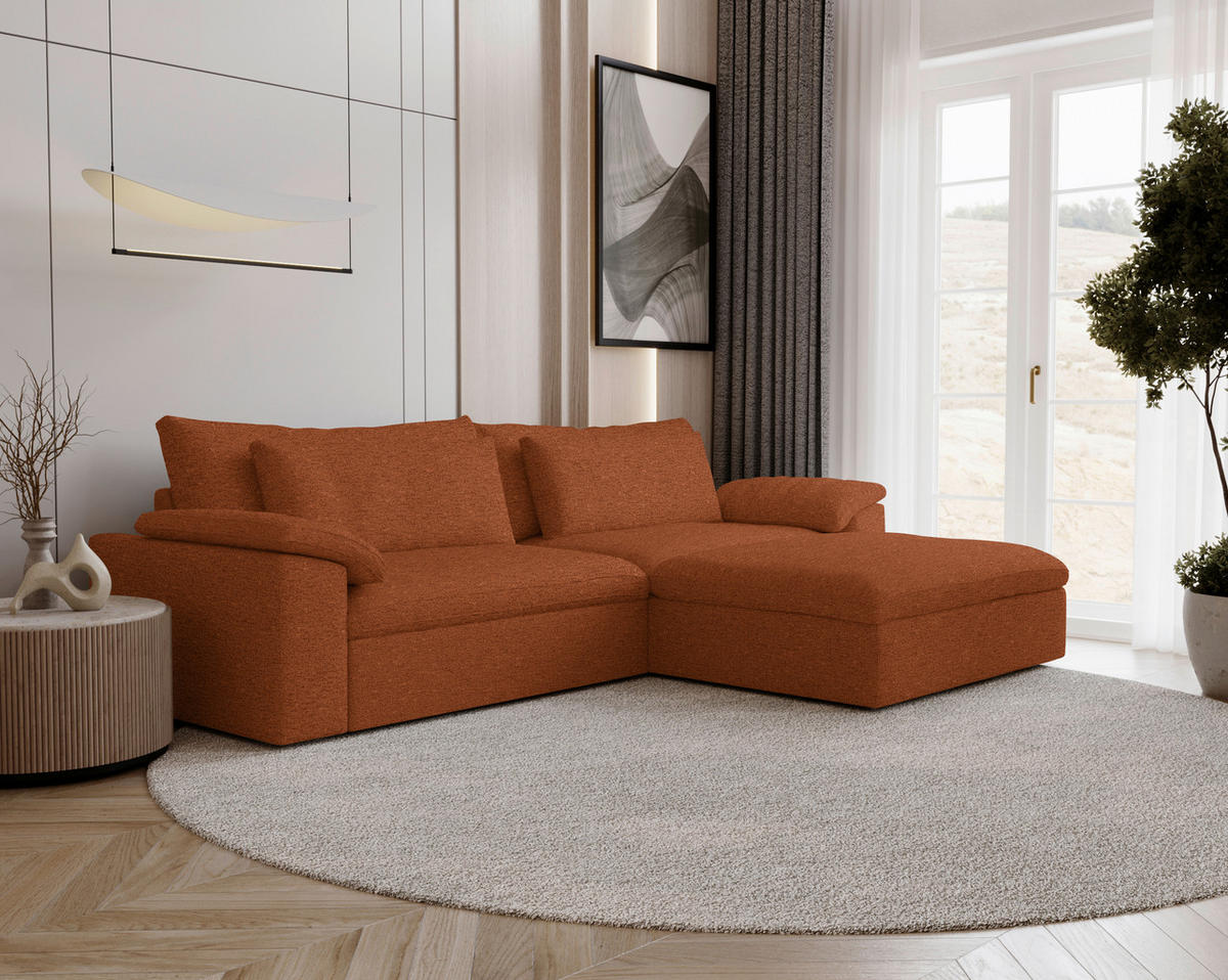 ECKSOFA Flachgewebe Rostfarben  - Rostfarben/Schwarz, Modern, Kunststoff/Textil (306/198cm) - Carryhome