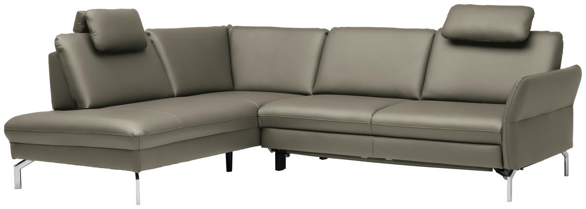 ECKSOFA in Echtleder Hellgrau  220/284 cm  - Hellgrau/Alufarben, KONVENTIONELL, Leder/Metall (220/284cm) - Beldomo Premium
