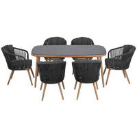 GARTENSET 7-teilig  - Grau, MODERN, Glas/Textil (63/160/58/90/77,5/73,5cm) - Ambia Garden
