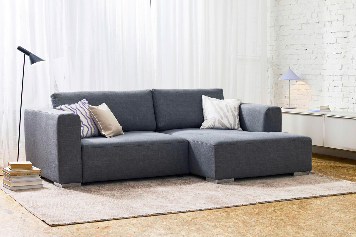 ECKSOFA inkl. Funktion Heaven Dunkelgrau Flachgewebe  - Chromfarben/Dunkelgrau, KONVENTIONELL, Textil/Metall (242/162cm) - Tom Tailor