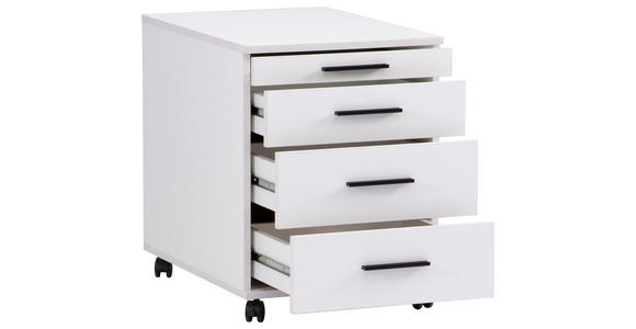 ROLLCONTAINER Weiß  - Schwarz/Weiß, Basics, Holzwerkstoff/Kunststoff (43/56/60cm) - Carryhome