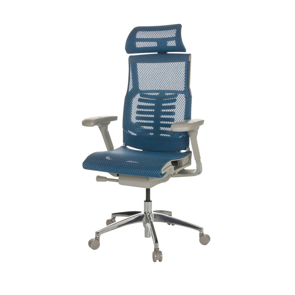 DREHSTUHL Netz Blau  - Blau/Alufarben, Basics, Kunststoff/Textil (67/119-135/60cm) - MID.YOU