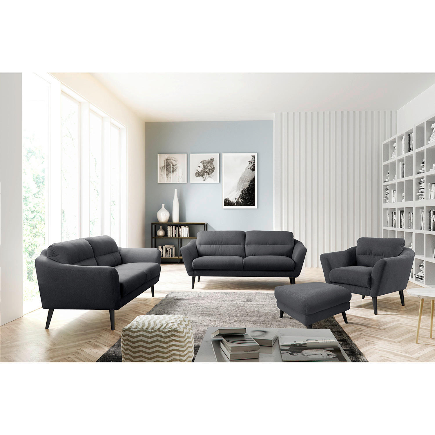 HOCKERTextil Anthrazit  - Anthrazit/Schwarz, Design, Holz/Textil (61/49/65cm) - Livetastic