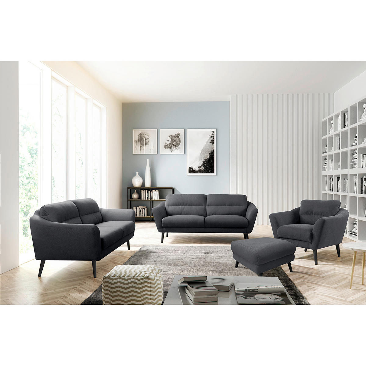 HOCKER in Textil Anthrazit  - Anthrazit/Schwarz, Design, Holz/Textil (61/49/65cm) - Livetastic