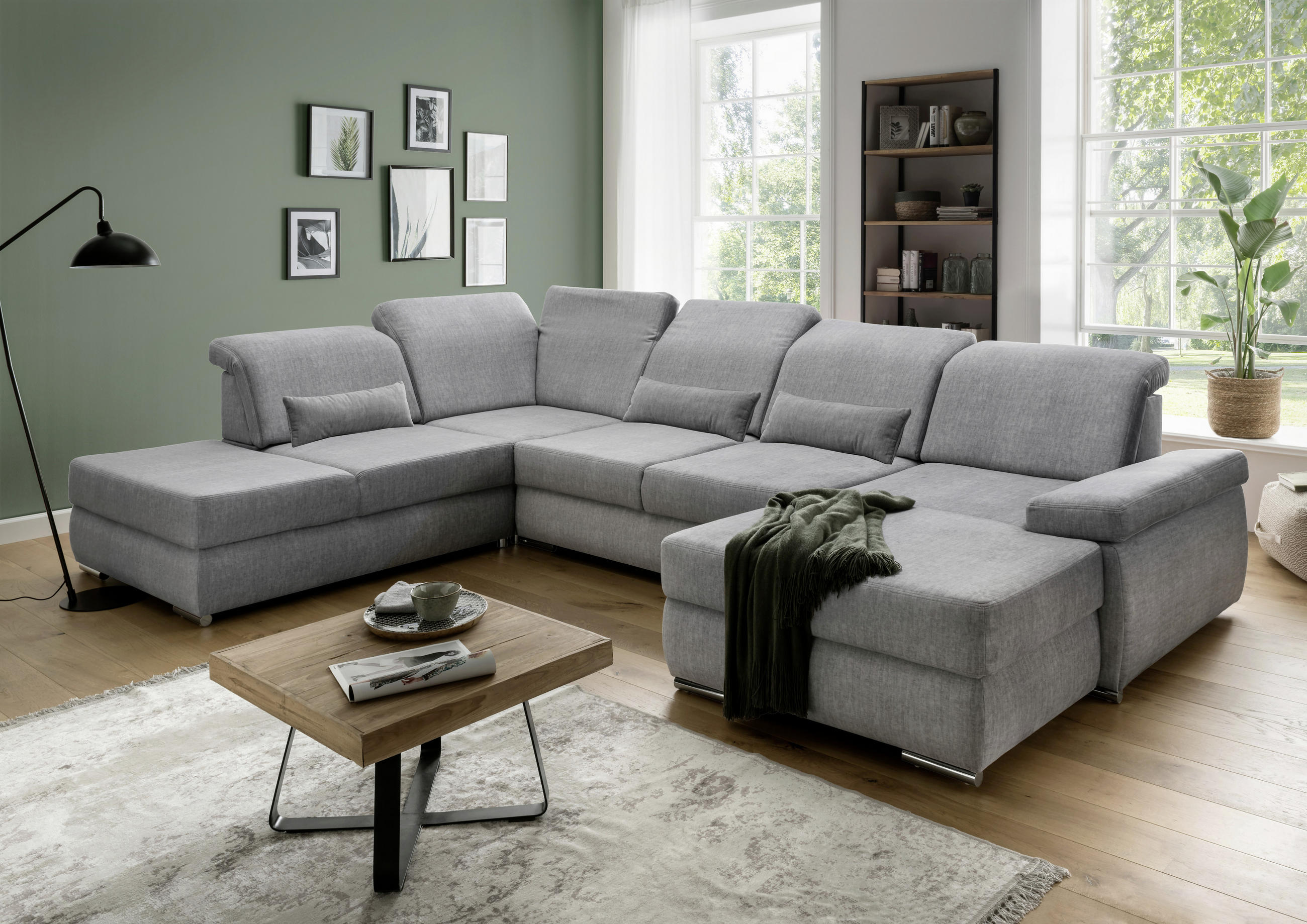 WOHNLANDSCHAFT Silberfarben Velours  - Chromfarben/Silberfarben, MODERN, Holz/Textil (250/375/186cm) - Livetastic