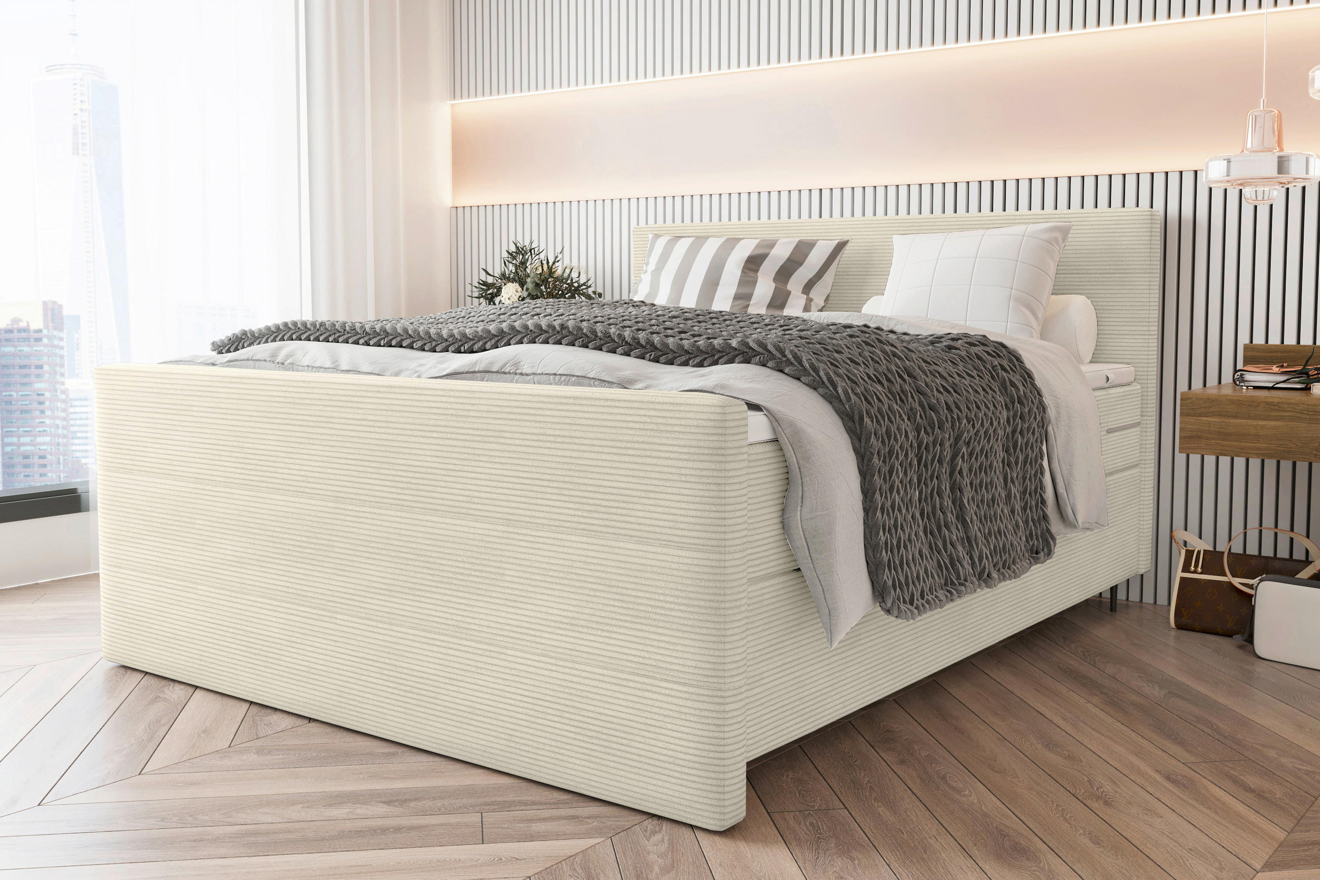 BOXSPRINGBETT 180/200 cm  in Beige  - Beige/Schwarz, KONVENTIONELL, Textil/Metall (180/200cm) - Boxxx