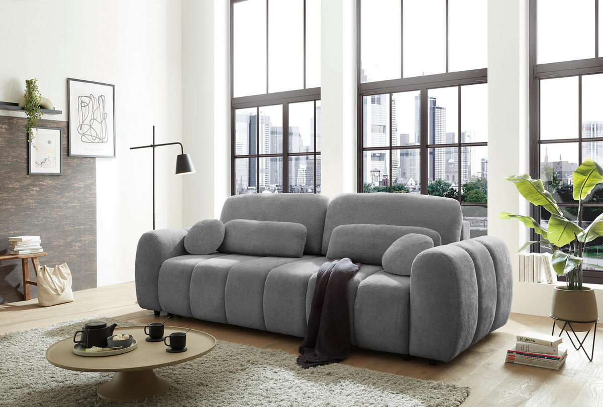 SCHLAFSOFA in Webstoff Grau  - Schwarz/Grau, Design, Kunststoff/Textil (256/76/112cm) - MID.YOU