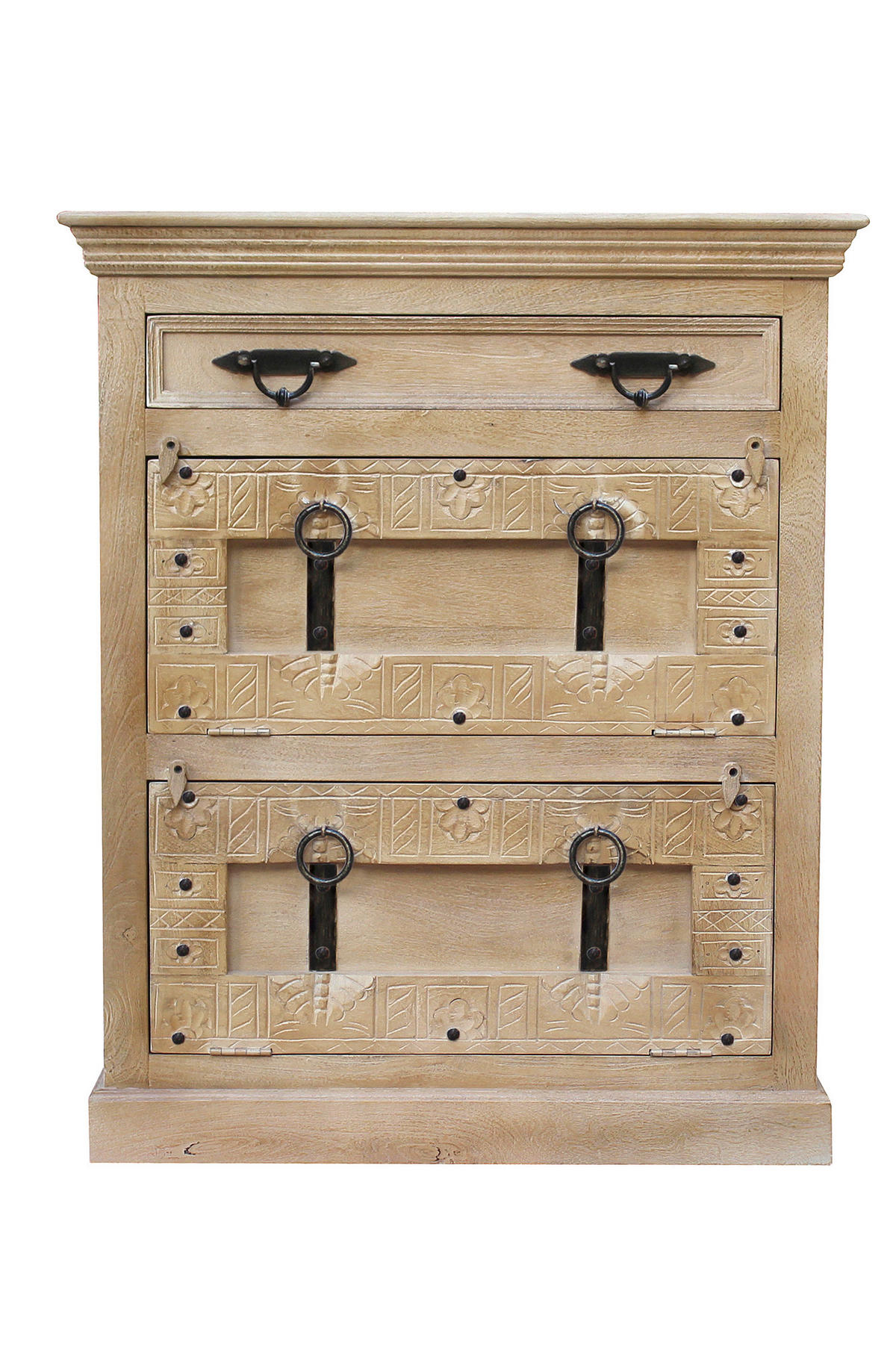 SCHUHSCHRANK Mangoholz massiv Naturfarben  - Schwarz/Naturfarben, Design, Holz/Metall (85/102/45cm) - MID.YOU