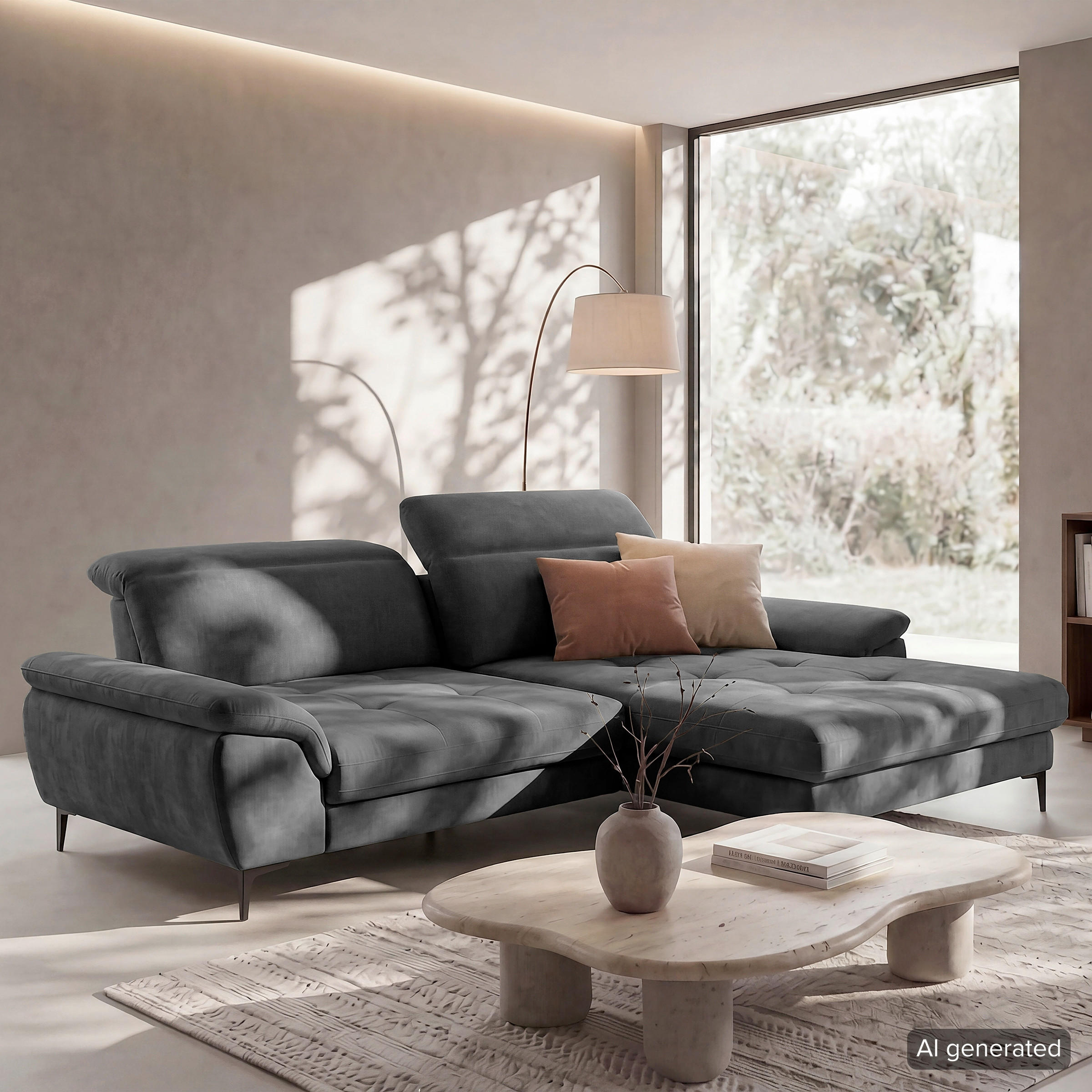 ECKSOFA PRADO Schwarz Webstoff Bettkasten, Kopfteilverstellung, Sitztiefenverstellung  - Schwarz, Design, Textil/Metall (268/195cm) - Livetastic