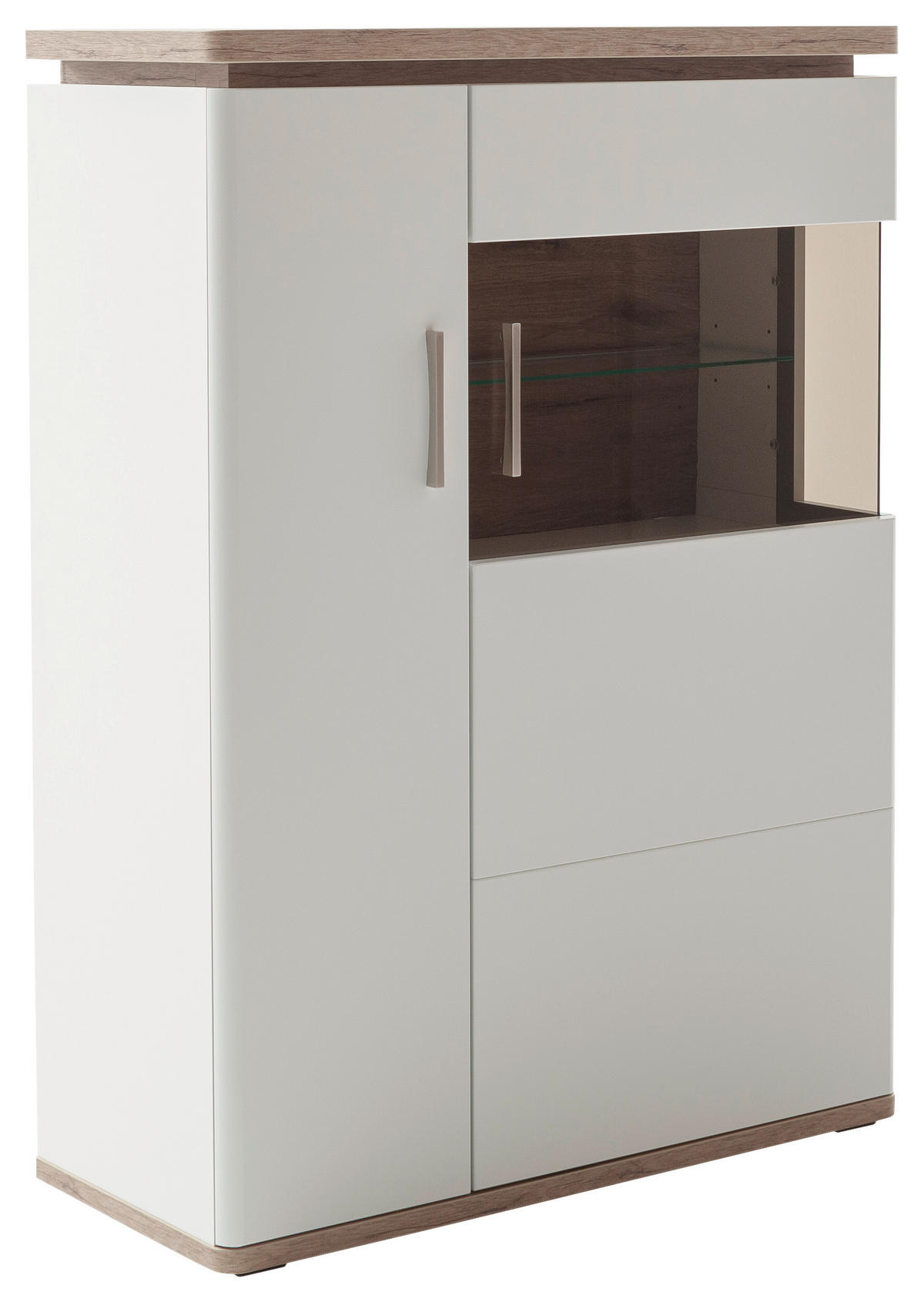 HIGHBOARD Tbilisi  in 90/124/38 cm  - Weiss/Eichefarben, Design, Glas/Holzwerkstoff (90/124/38cm) - Livetastic