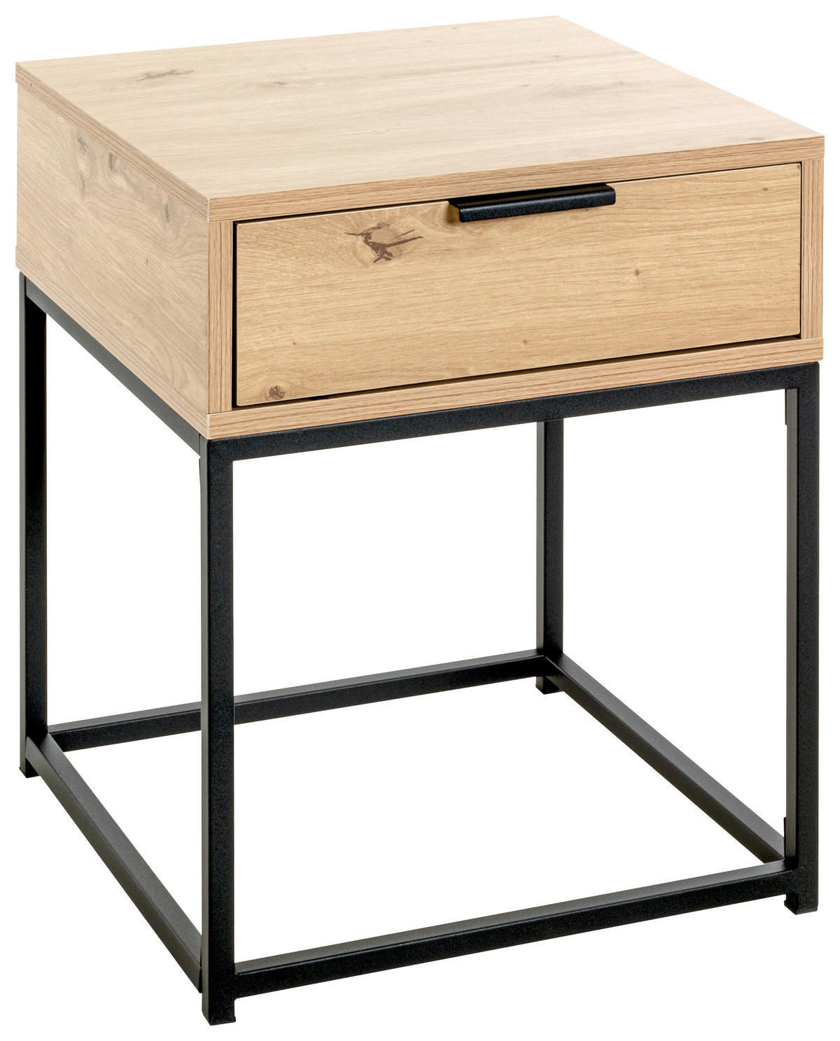 SÄNGBORD i svart, ekfärgad  - svart/ekfärgad, Modern, metall/trämaterial (40/50/40cm)