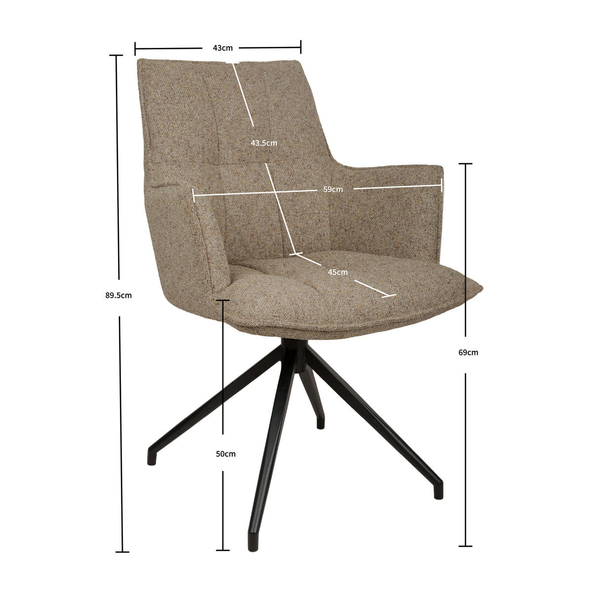 ARMLEHNSTUHL  Sitzfläche 360° drehbar, automatische Rückholfunktion Leinenoptik  Schwarz, Taupe  - Taupe/Schwarz, Design, Textil/Metall (59/89,5/63cm) - Novel
