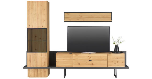 WOHNWAND Asteiche furniert, massiv, Hartholz Anthrazit, Eichefarben - Eichefarben/Anthrazit, KONVENTIONELL, Glas/Holz (278/202/47cm) - Linea Natura