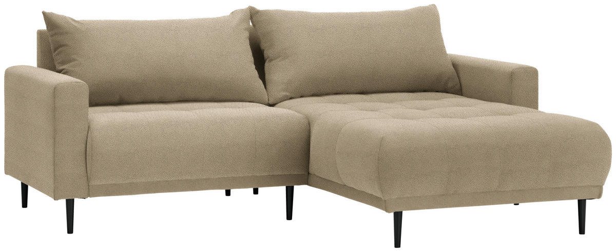 ECKSOFA in Flachgewebe Hellbraun  - Hellbraun/Schwarz, Design, Holz/Textil (160/215cm) - Stylife