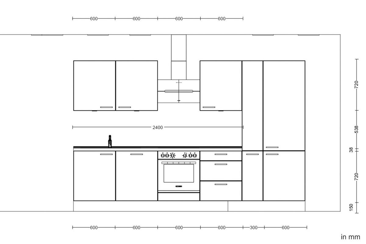KÜCHENBLOCK 330 cm   in Grau, Eiche dunkel  - Eiche dunkel/Edelstahlfarben, MODERN, Holzwerkstoff/Metall (330cm) - Nobilia
