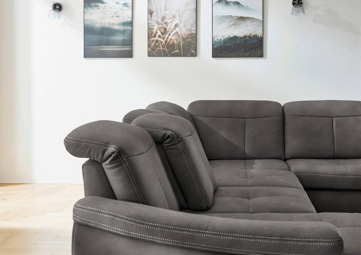 WOHNLANDSCHAFT in Mikrofaser Grau  - Wildeiche/Beige, Konventionell, Holz/Textil (185/343/243cm) - Voleo