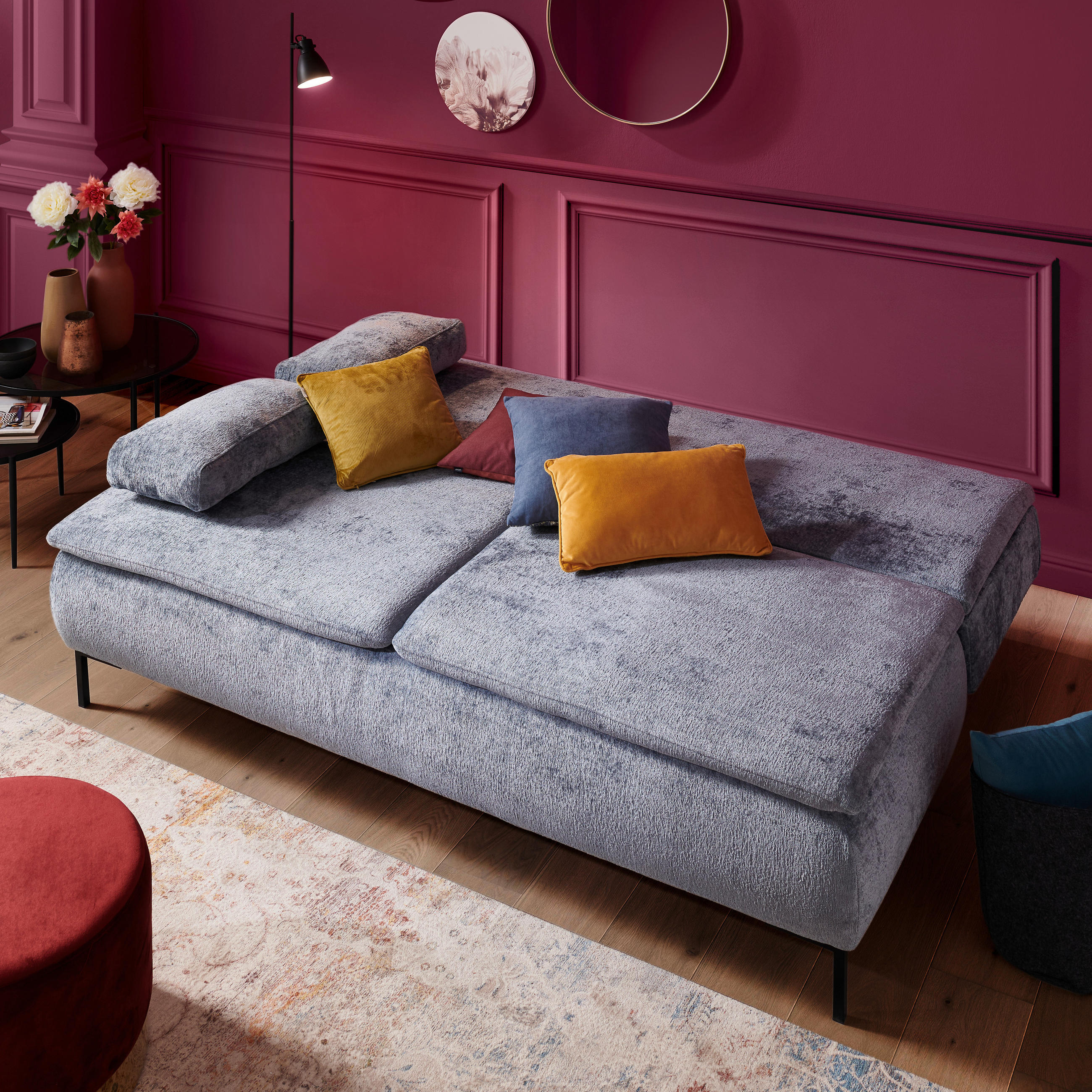 BOXSPRINGSOFA Webstoff Blau  - Blau/Schwarz, Design, Textil/Metall (202/93/100cm) - Novel