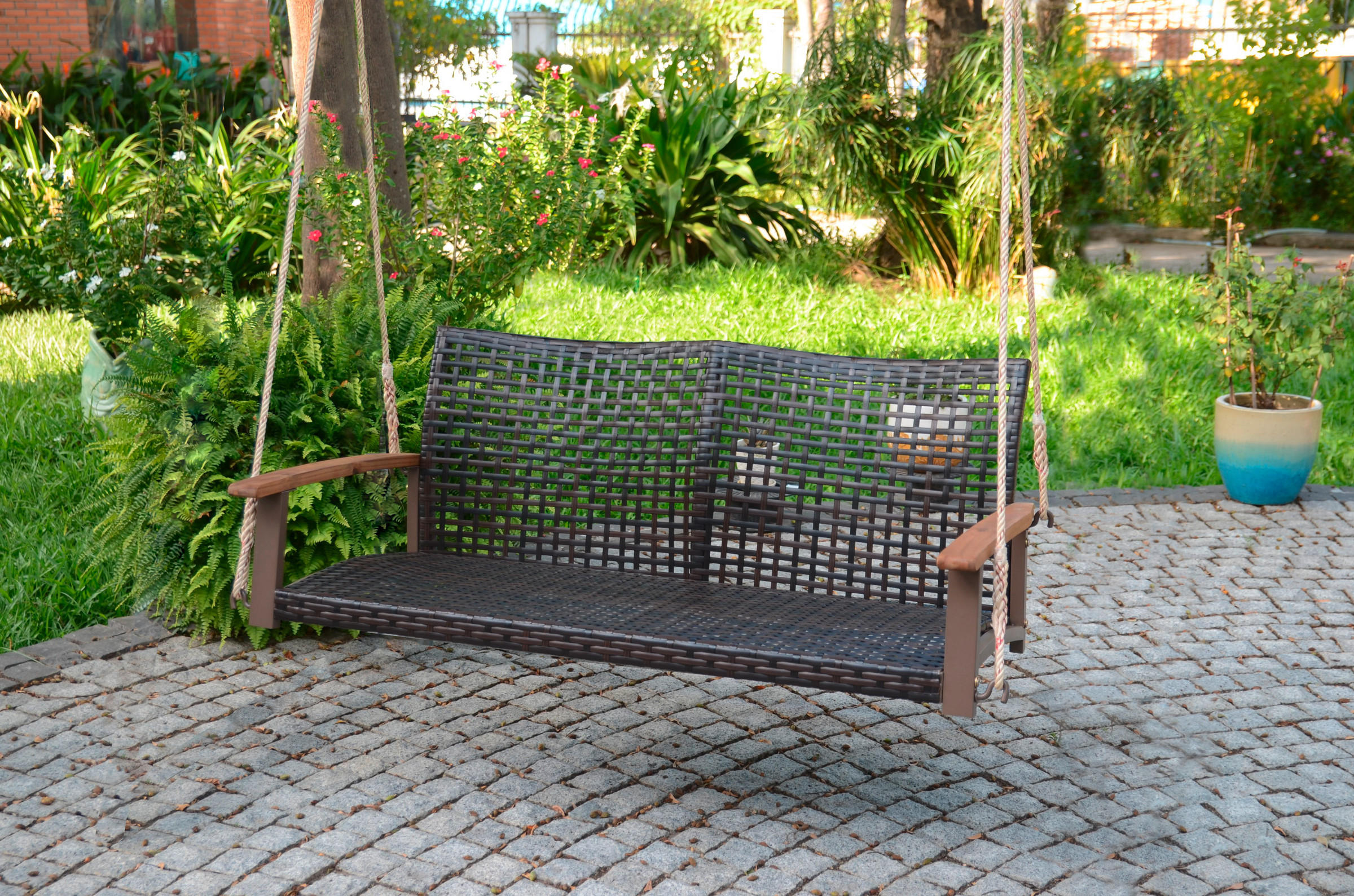 HOUPACÍ LAVICE dřevo, kov, plast - šedá/barvy akácie, Basics, kov/dřevo (120/79/57cm) - Gardenson