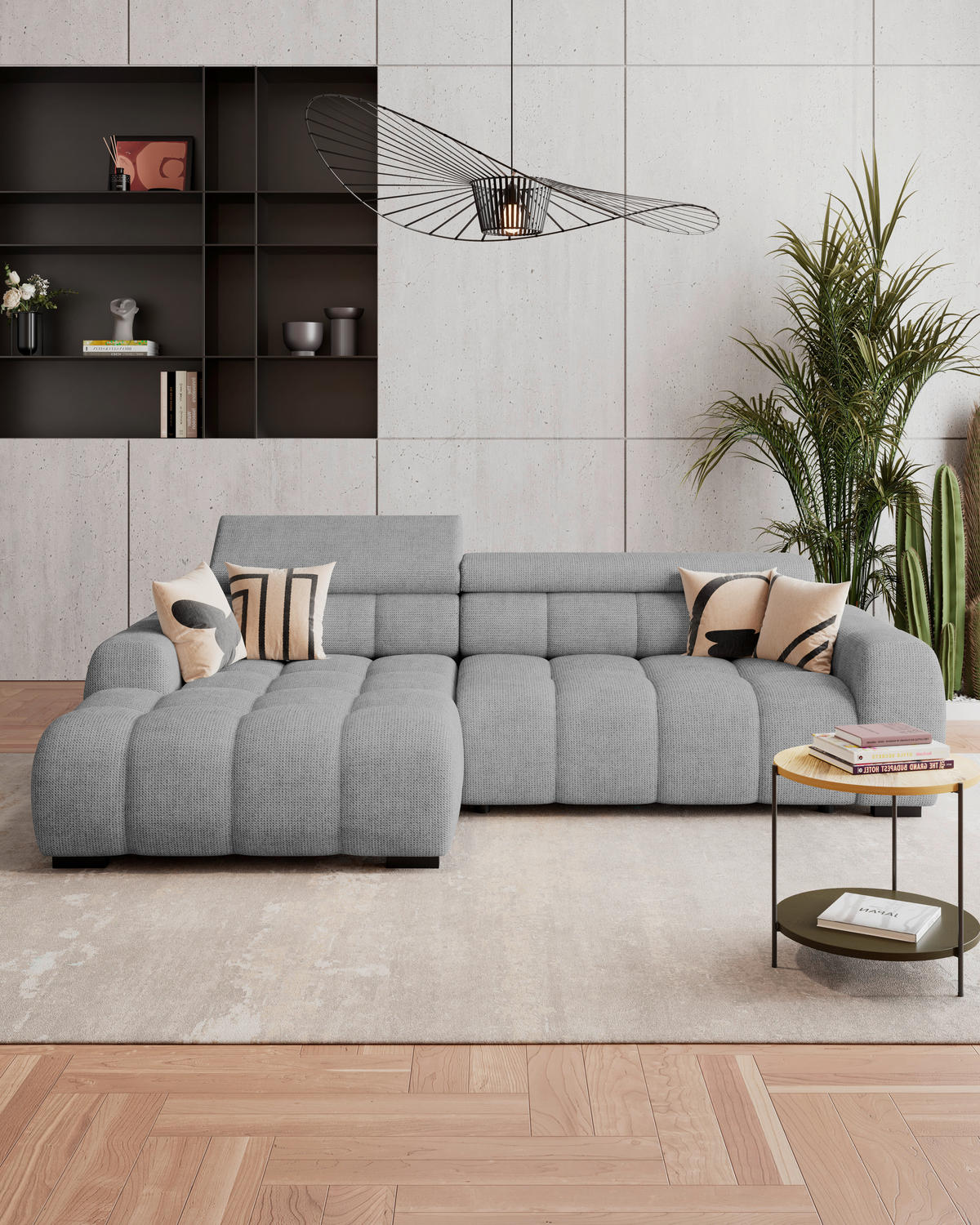 ECKSOFA Webstoff Grau  - Schwarz/Grau, Trend, Kunststoff/Textil (168/285cm) - Livetastic