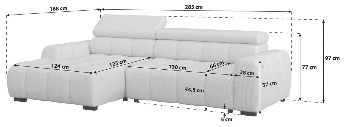 ECKSOFA Webstoff Greige  - Greige/Schwarz, Trend, Kunststoff/Textil (168/285cm) - Livetastic