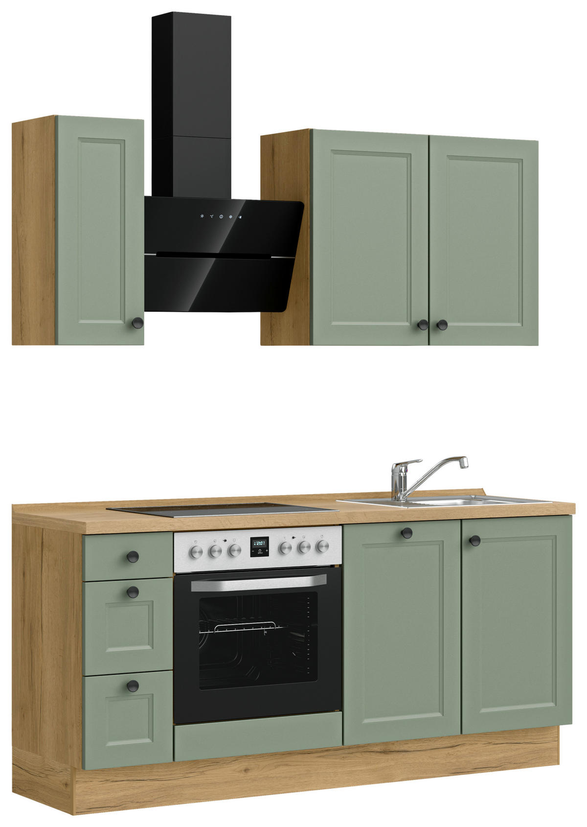 KÜCHENLEERBLOCK 180 cm   in Grün, Eichefarben  - Eichefarben/Schwarz, ROMANTIK / LANDHAUS, Holzwerkstoff/Metall (180cm) - Nobilia