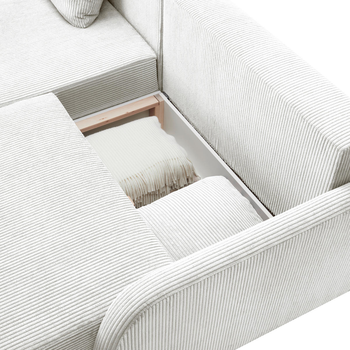 ECKSOFA Naturfarben Cord Rückenkissen, Bettkasten, Schlaffunktion, Rücken echt, Liegefläche im Originalstoff  - Schwarz/Naturfarben, KONVENTIONELL, Kunststoff/Textil (217/146cm) - Carryhome