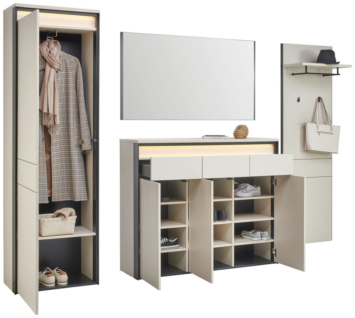 SCHUHSCHRANK Schwarz, Kaschmir  - Kaschmir/Schwarz, KONVENTIONELL, Holzwerkstoff (130/106/38cm) - Voleo