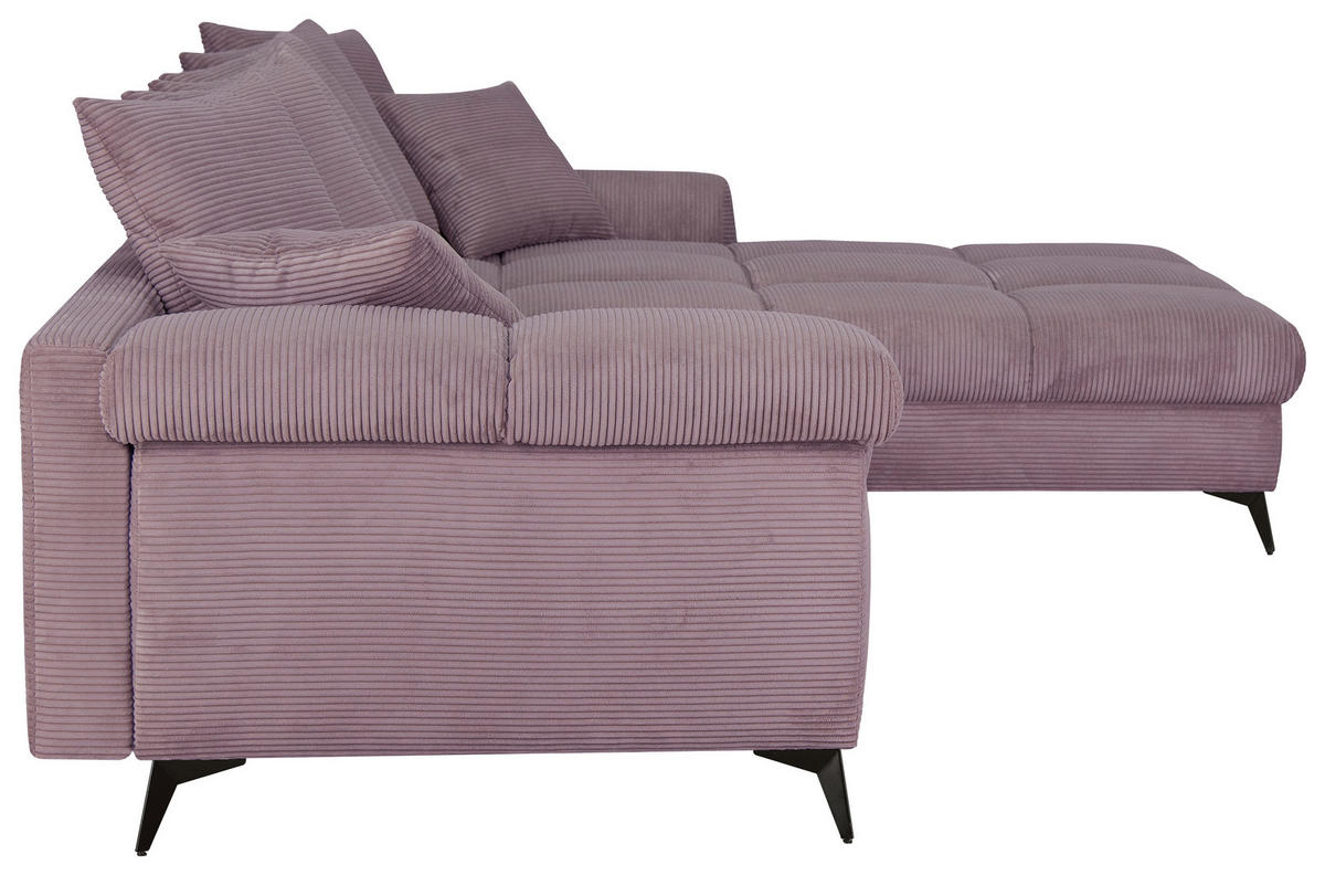 ECKSOFA Lila Cord Rückenkissen, Armlehnenkissen, Rücken echt  - Lila/Schwarz, KONVENTIONELL, Textil/Metall (332/231cm) - Carryhome