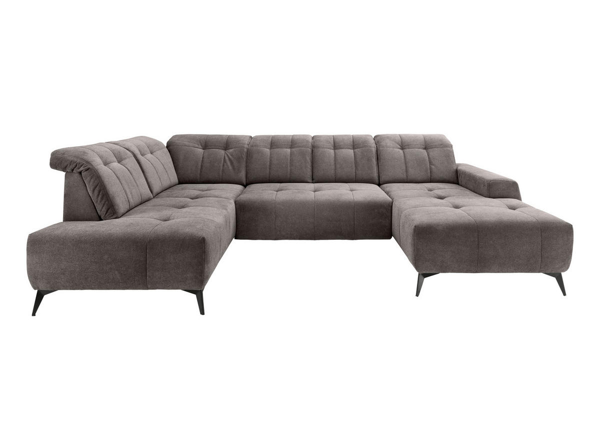 WOHNLANDSCHAFT Chenille Graubraun  - Graubraun/Schwarz, Modern, Textil/Metall (200/337/180cm) - Livetastic