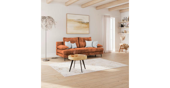 SCHLAFSOFA Chenille Terracotta Rückenkissen, Armlehnenkissen, Bettkasten, Schlaffunktion, Rücken echt  - Terracotta/Schwarz, KONVENTIONELL, Textil/Metall (203/94/96cm) - Carryhome