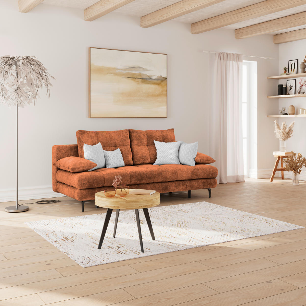 SCHLAFSOFA  mit Liegefunktion, Schlafen auf Sitzhöhe, Rücken echt Chenille Terracotta  - Terracotta/Schwarz, KONVENTIONELL, Textil/Metall (203/94/96cm) - Carryhome