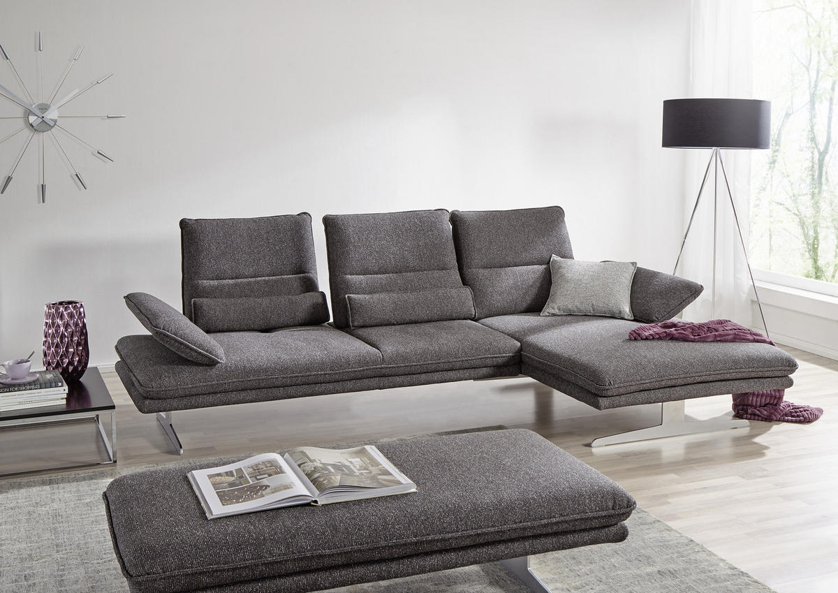 ECKSOFA in Webstoff Anthrazit  - Chromfarben/Anthrazit, Design, Textil (291/164cm) - Chilliano