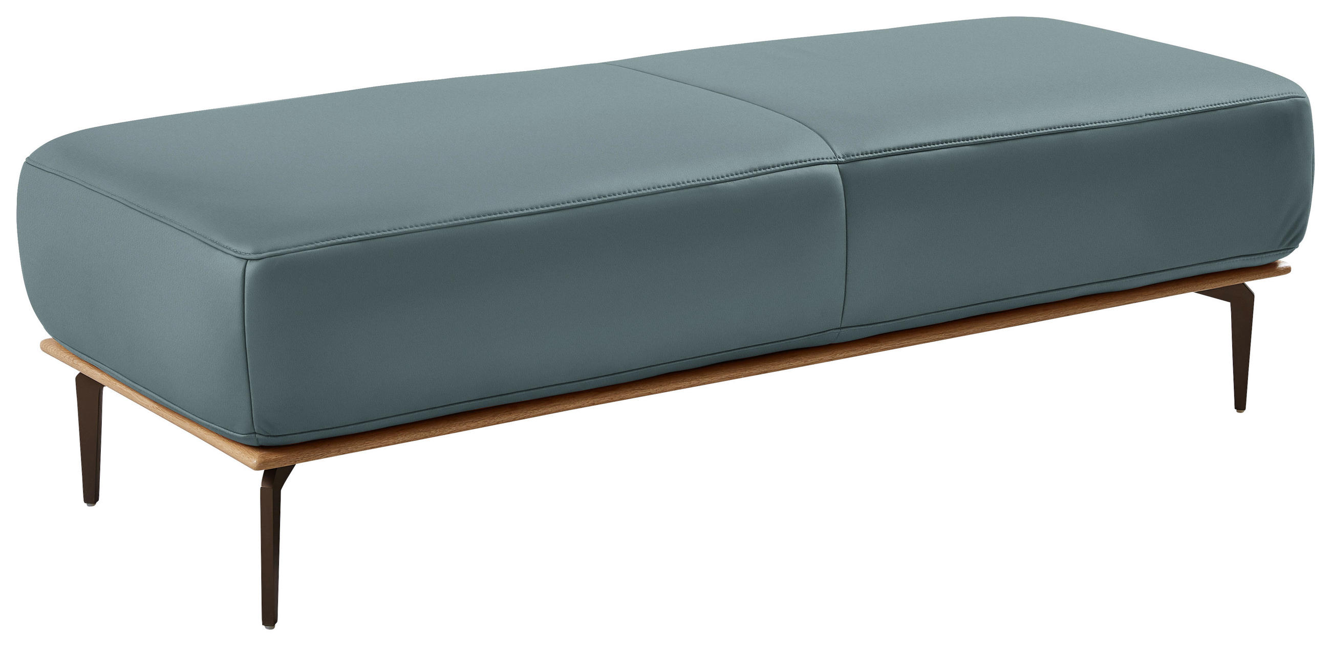 HOCKER in Holz, Leder Blau  - Blau/Bronzefarben, Design, Leder/Holz (151/44/61cm) - Valnatura
