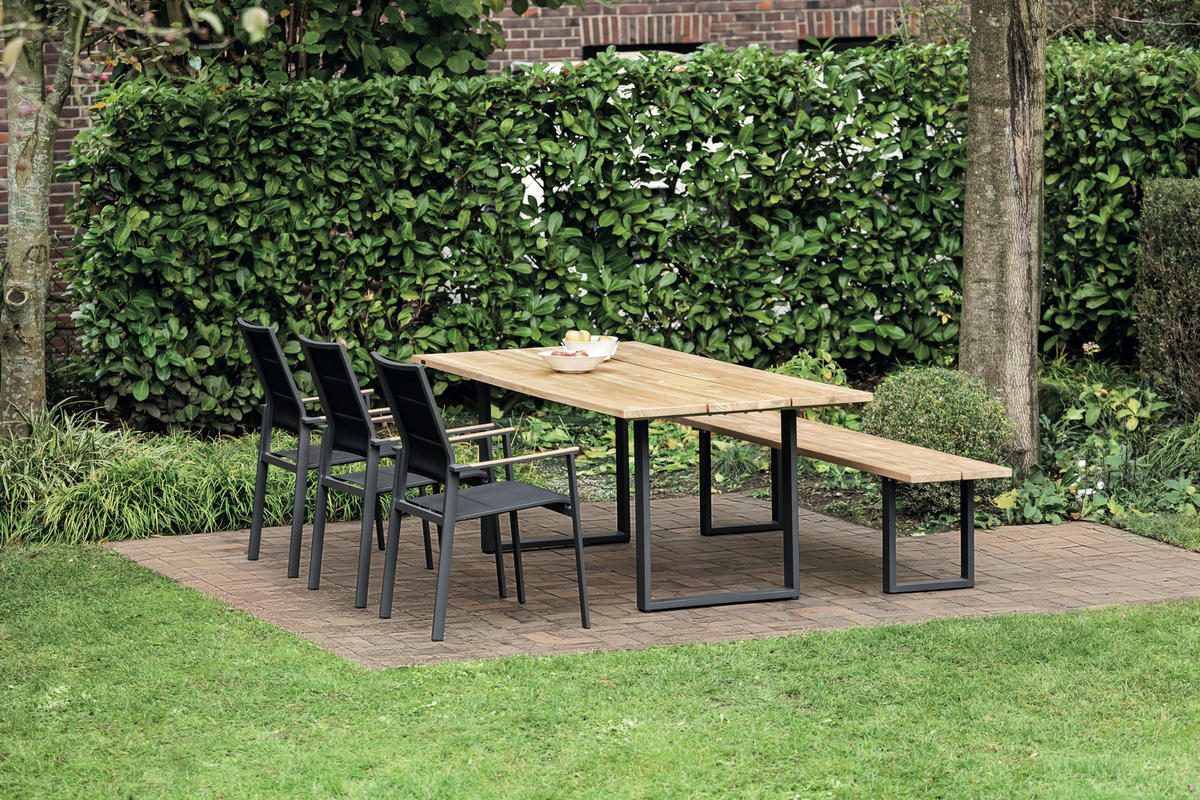 GARTENBANK 200/46/40 cm  in Anthrazit, Teakfarben  - Anthrazit/Teakfarben, Design, Holz/Metall (200/46/40cm) - Niehoff Garden