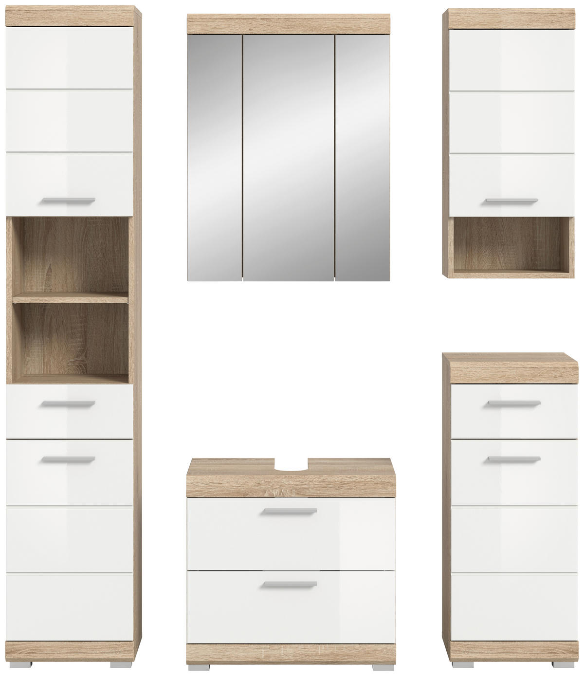 BADEZIMMER 5-teilig  in 134 cm  - Weiß Hochglanz/Silberfarben, MODERN, Glas/Holzwerkstoff (134cm) - MID.YOU