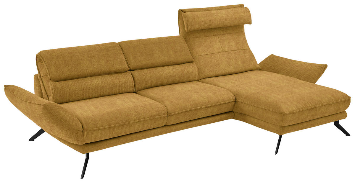 ECKSOFA in Velours Currygelb  - Currygelb/Schwarz, Design, Textil/Metall (283/153cm) - Valdera