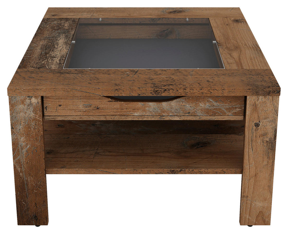 COUCHTISCH quadratisch Alteiche  - Alteiche, Design, Glas/Holzwerkstoff (67/43/67cm) - MID.YOU
