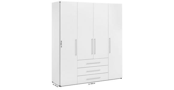 KLEIDERSCHRANK 196/219/59 cm 4-türig  - Weiß Hochglanz/Alufarben, KONVENTIONELL, Holzwerkstoff/Metall (196/219/59cm) - Xora