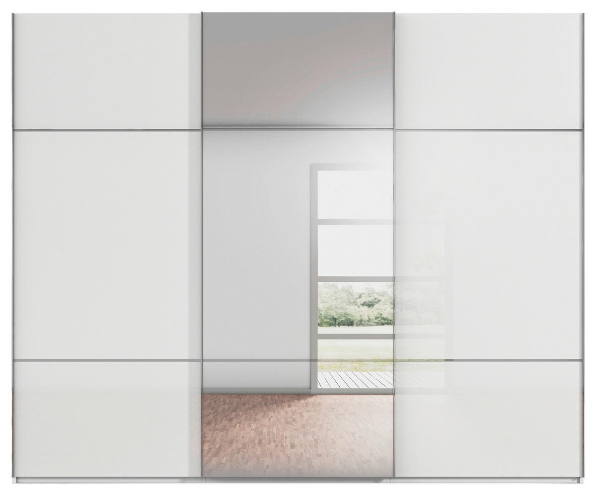 SCHWEBETÜRENSCHRANK in Weiss  - Chromfarben/Weiss, Konventionell, Glas/Holzwerkstoff (301/223/68cm) - Novel