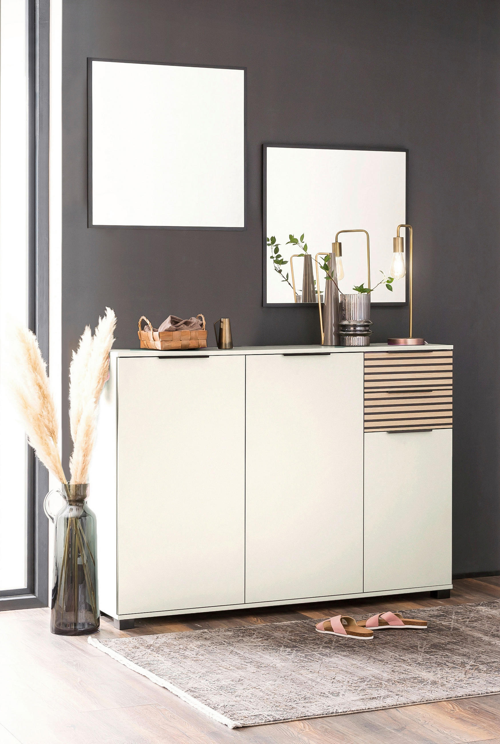 SCHUHSCHRANK Eichefarben, Beige  - Eichefarben/Beige, Design, Holzwerkstoff/Kunststoff (141,9/105,5/35cm) - MID.YOU