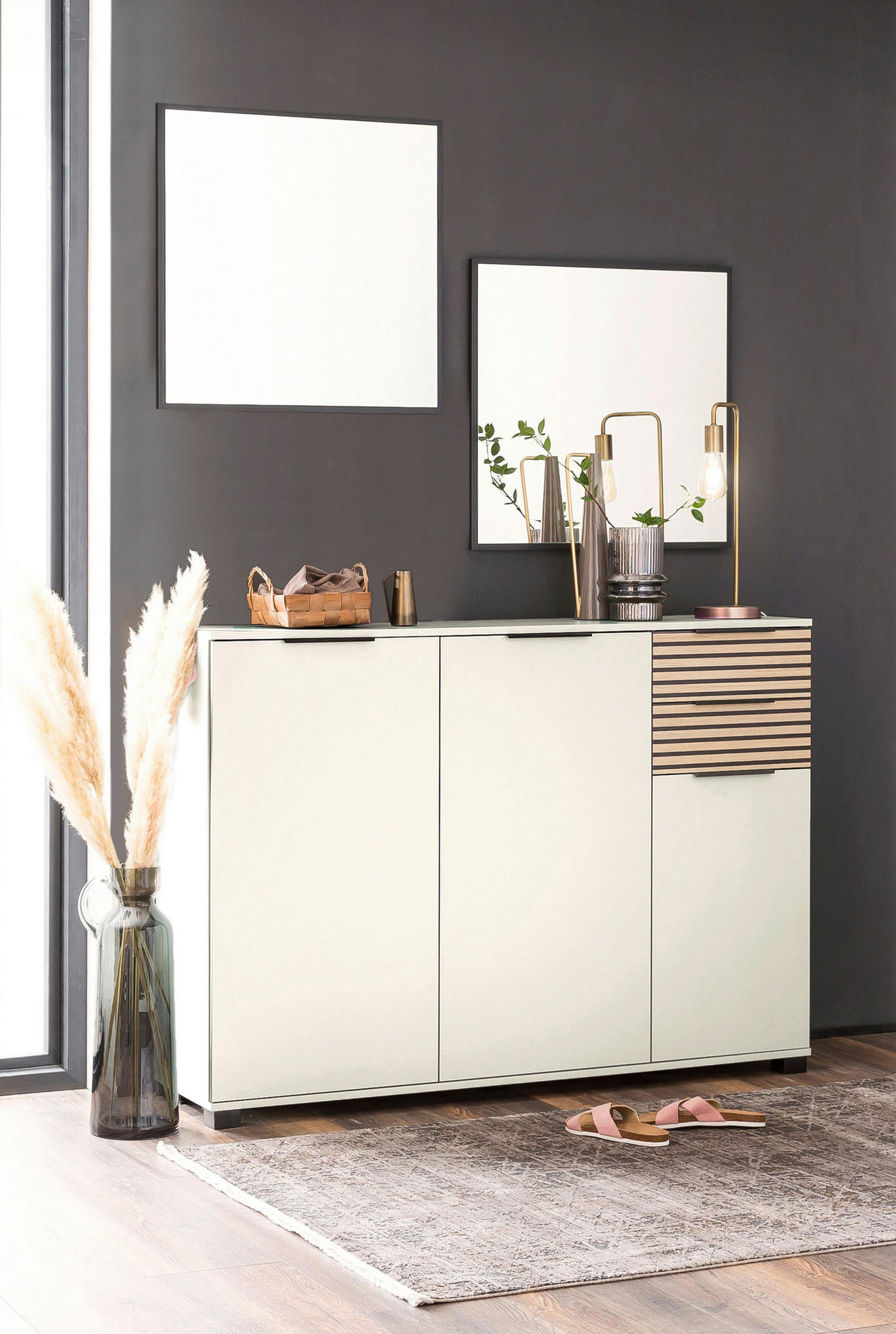 SCHUHSCHRANK Eichefarben, Beige  - Eichefarben/Beige, Design, Holzwerkstoff/Kunststoff (141,9/105,5/35cm) - MID.YOU